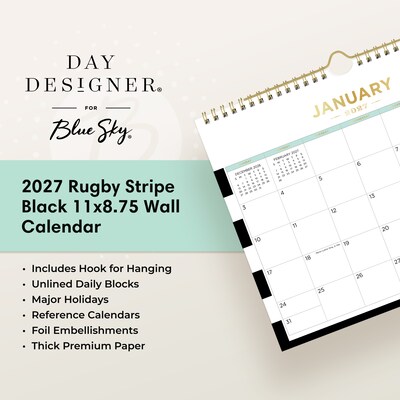 2027 Blue Sky Day Designer 22" x 17" Monthly Desk Calendar, Black/White (163811)