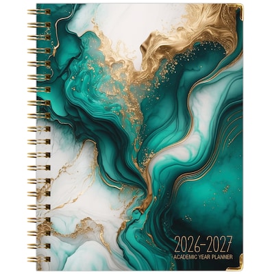 2026-2027 Excello Brands 8.5" x 11" Academic Weekly & Monthly Planner, Paperboard Cover, Teal Gold Marble (FSHN-AY26-8511-54)