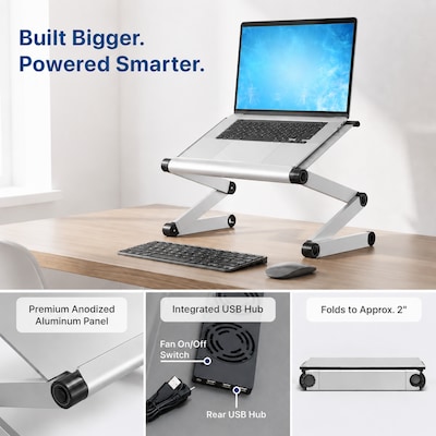 Uncaged Ergonomics WorkEZ Executive 18" Laptop Cooling Stand with 2 Fans, 3 USB Ports, Silver (WEEFHs)