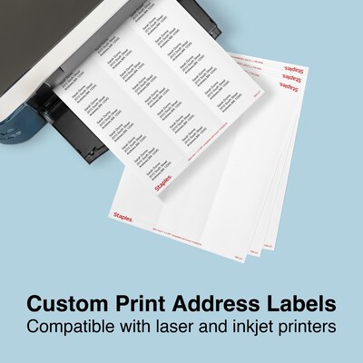 Staples® Laser/Inkjet Address Labels, 1" x 2 5/8", White, 30 Labels/Sheet, 25 Sheets/Pack, 750 Sheets/Box (ST18054-CC)