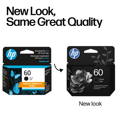 HP 60 Black Standard Yield Ink Cartridge, Prints Up to 200 Pages (CC640WN#140)