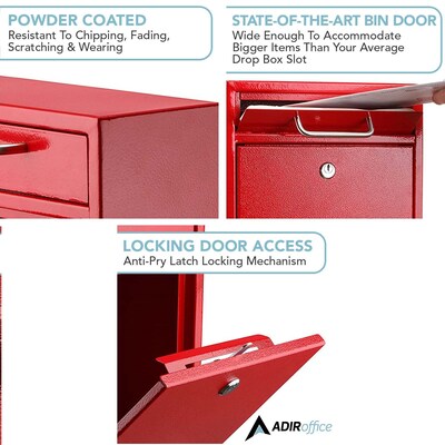 AdirOffice Steel Indoor/Outdoor Interoffice Drop Box Mailbox, Medium, Red (631-05-RED-PKG)