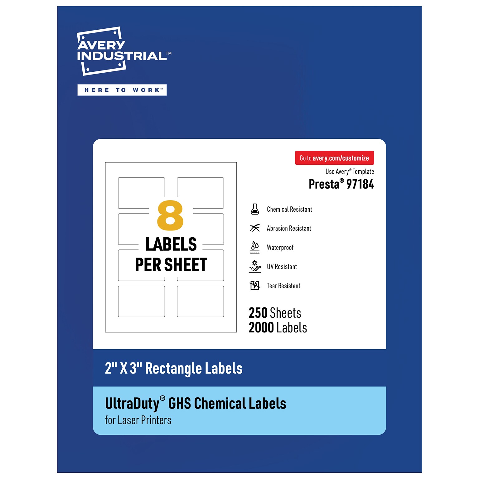 Avery UltraDuty Laser Rectangle Multipurpose Labels, 2 x 3, White, 2000 Labels/Box ( 97184)
