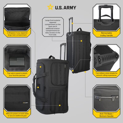 U.S. Army ROMEO 31 Polyester Telescoping Travel Duffel with Wheels, Black (USLROM31BLK)