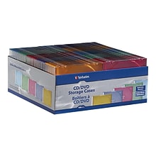 Verbatim Storage CD/DVD Slim Jewel Cases, Assorted Colors, 100/Pack (97836)