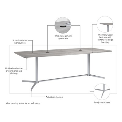 Bush Business Furniture 96W x 42D Boat Shaped Conference Table with Metal Base, Platinum Gray (99TBM96PGSVK)