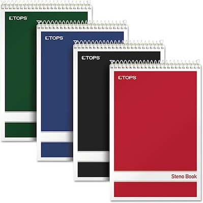 TOPS Steno Book, 6 x 9, Gregg Ruled, 80 Sheets, Assorted Colors, 4/Pack (80221)