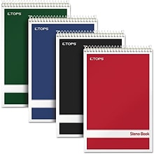 TOPS Steno Book, 6 x 9, Gregg Ruled, 80 Sheets, Assorted Colors, 4 per Pack (80221)