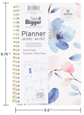 2026-2027 PlanAhead See It Bigger 5.5" x 8.75" Academic Weekly & Monthly Planner, Paperboard Cover, Floral (90123)