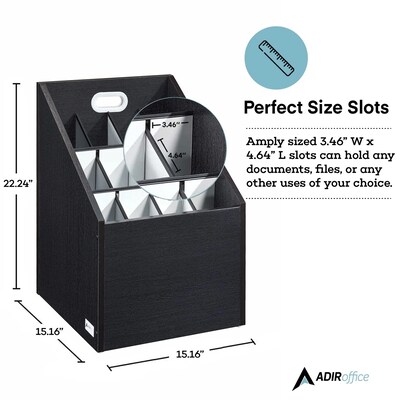 AdirOffice 12-Slot Roll File, 22.24"H x 15.55"W x 15.55"D, Black (ADI627-WBLK)
