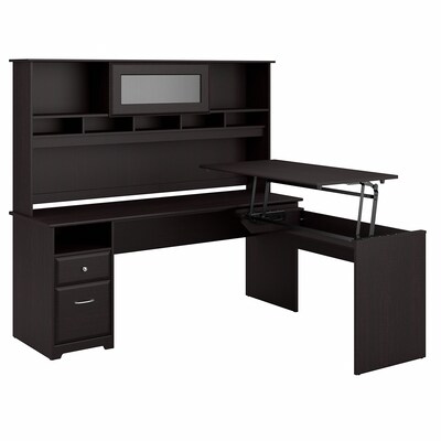 Bush Furniture Cabot 36-42H 3 Position L Shaped Sit to Stand Desk with Hutch, Espresso Oak (CAB052