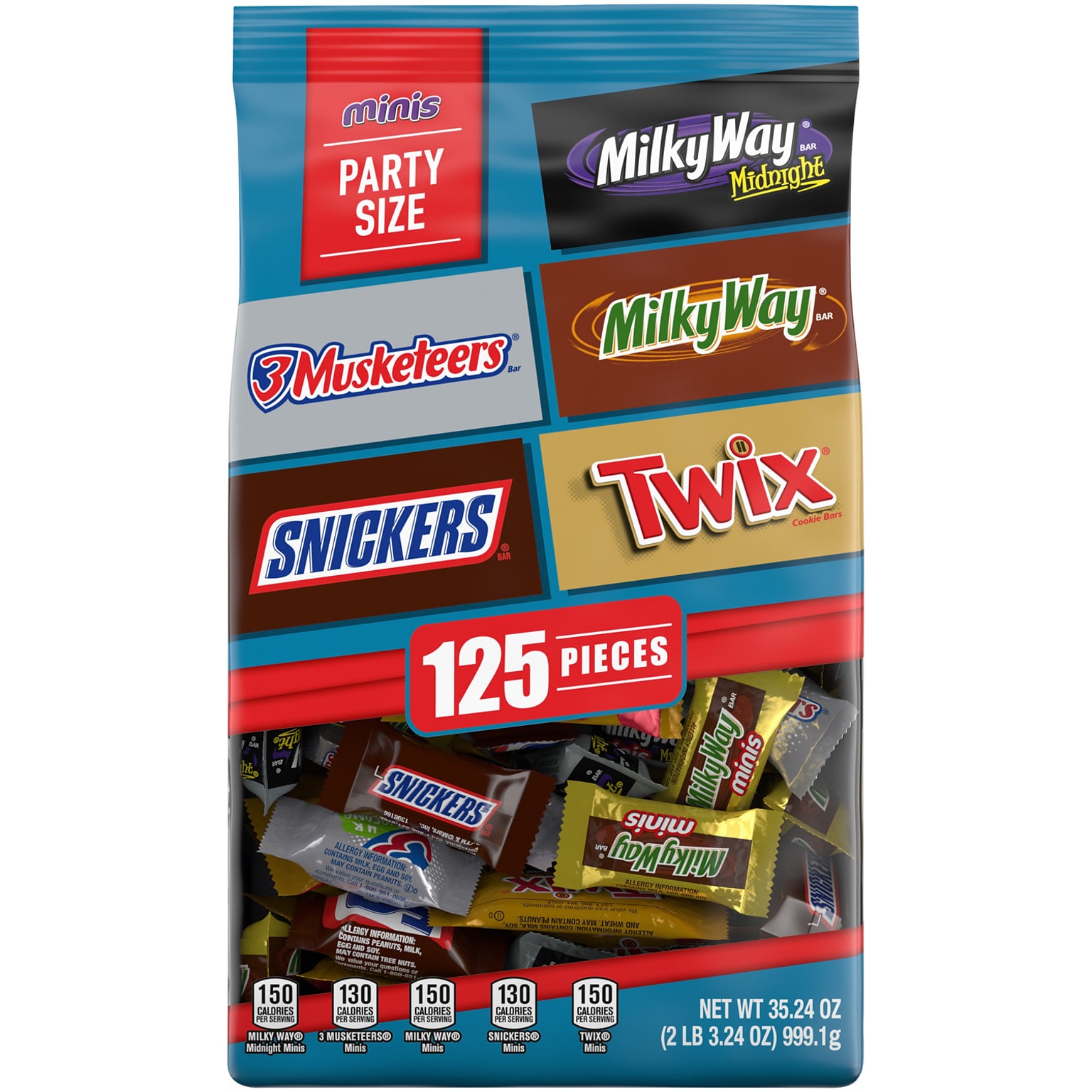Mars Minis Party Size Variety Chocolate Bars , 35.24 oz., 125 Pieces/Bag, 2/Bundle (MMM57640)