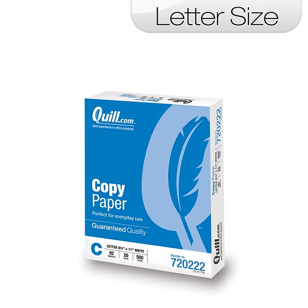 Quill Brand® 8.5 x 11 Copy Paper, 20 lbs., 92 Brightness, 500 Sheets/Ream (720222RM)