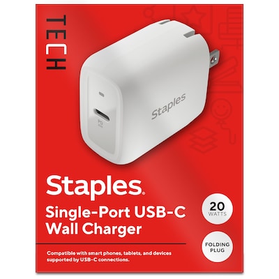 Staples® USB-C Wall Charger with Lightning Cable for iPhone/iPad, White (NX60446)