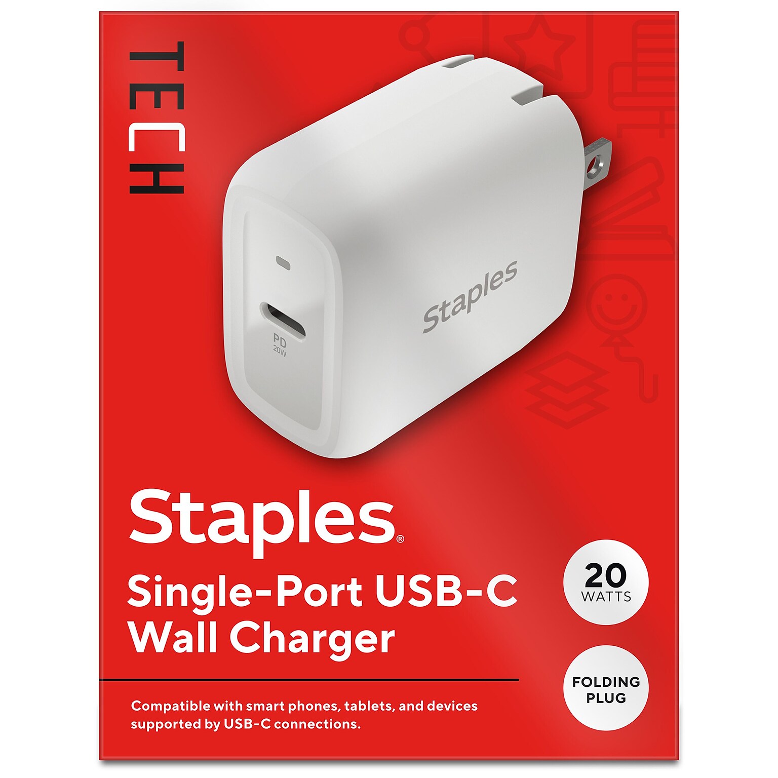 Staples TECH USB-C Wall Charger, White (NX60446)