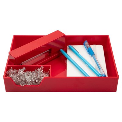 JAM Paper Half Desk Stackable Front Loading Letter Tray, Red Plastic (344TRE)