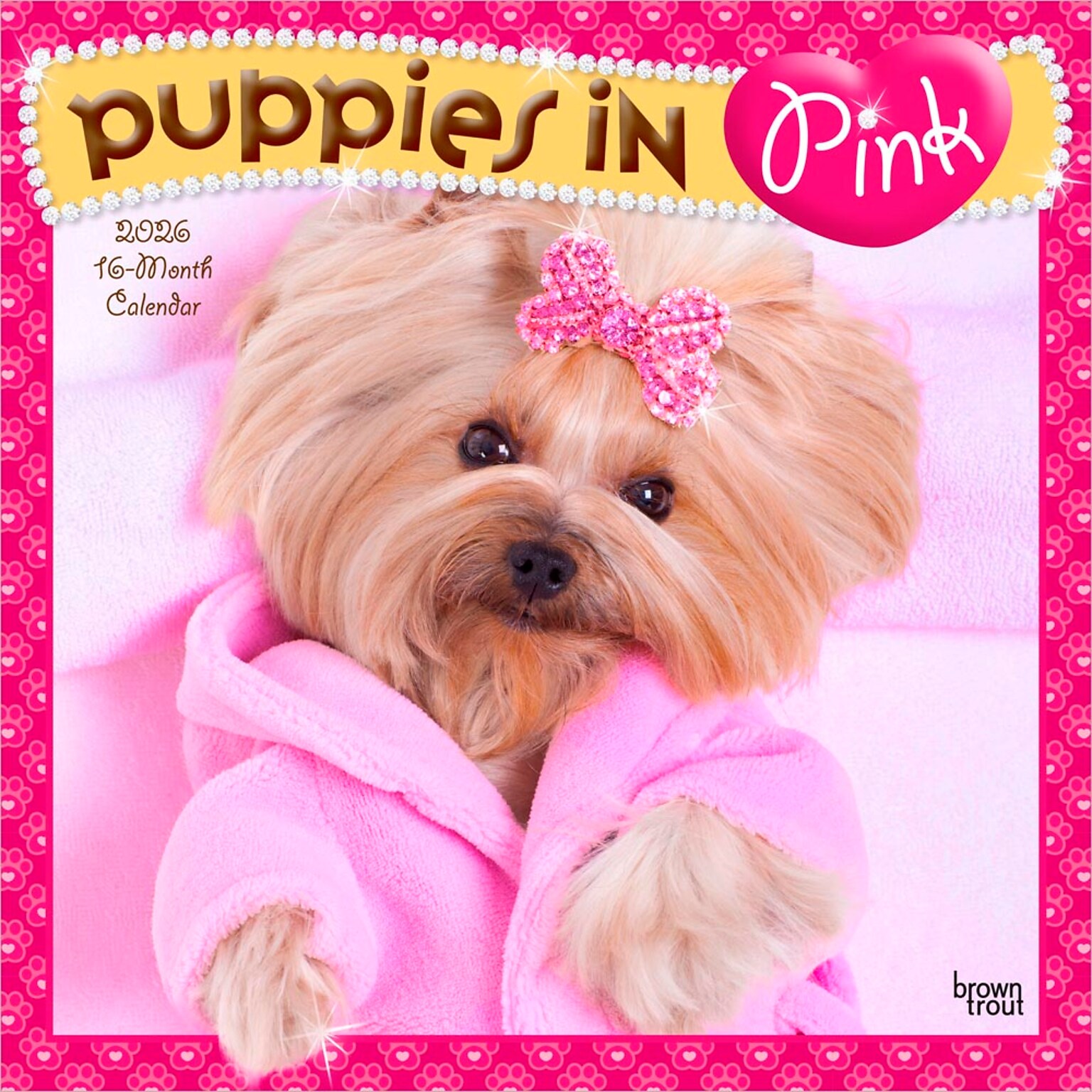 2026 BrownTrout Puppies in Pink 12 x 12 Monthly Wall Calendar (9798330705245)