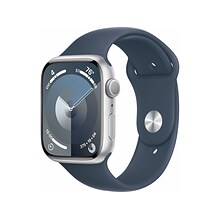 Apple Watch Series 9 (GPS) Smartwatch, 45mm Silver Aluminum Case with Storm Blue Sport Band, M/L (MR