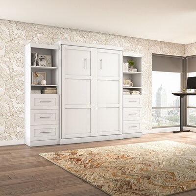 Bestar Pur Queen Murphy Bed and 2 Storage Units with Drawers (115W), White (26884-17)