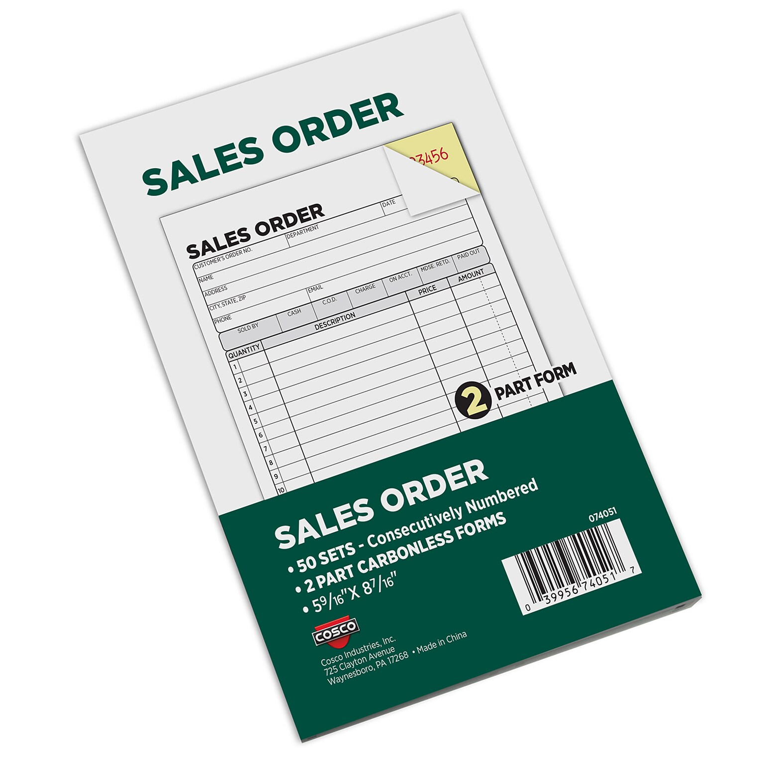 Cosco 2-Part Carbonless Sales Orders, 5.56 x 8.44, 50 Sets/Book (074051)