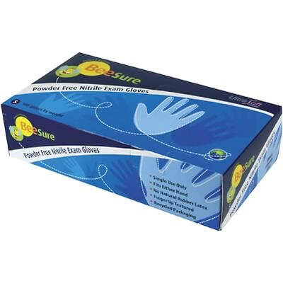 BeeSure Powder Free Blue Nitrile Gloves, Small, 100/Box (PBSN205116)