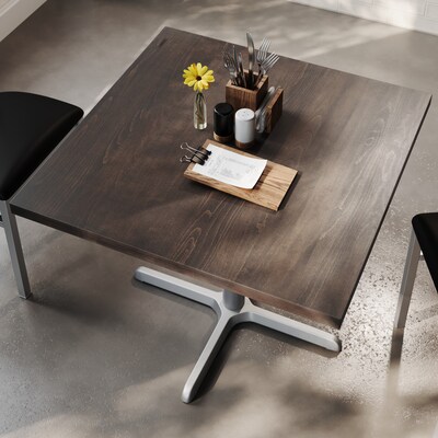 Flash Furniture Bennett Square Shaped Wooden Commercial Indoor Table, 36" x 36", Dark Brown Top/Silver Base (GSFSQ36DBT3030S)