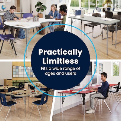 Flash Furniture Wren Horseshoe Activity Table, 66" x 60", Height Adjustable, Gray Top/Silver Frame (XUA6066HRSEGTAC)