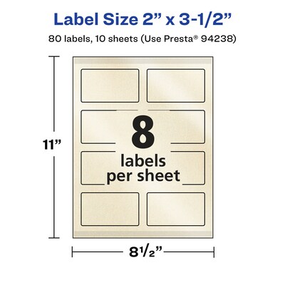 Avery Laser/Inkjet Rectangle Pearlized Labels, 2" x 3.5", Ivory, 80 Labels/Pack (94238)