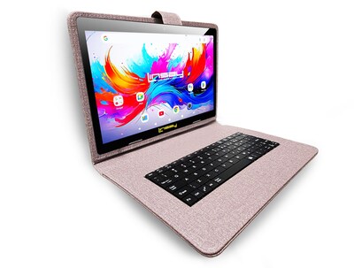 Linsay F10 Series 10.1" Tablet, Wi-Fi, Octa Core, 256GB eMMC, Android 15, with Gray Cloth Keyboard Case, Backpack, & Stylus Pen