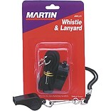 Martin Sports Plastic Whistle with Lanyard, Black, Set (MASWL21)