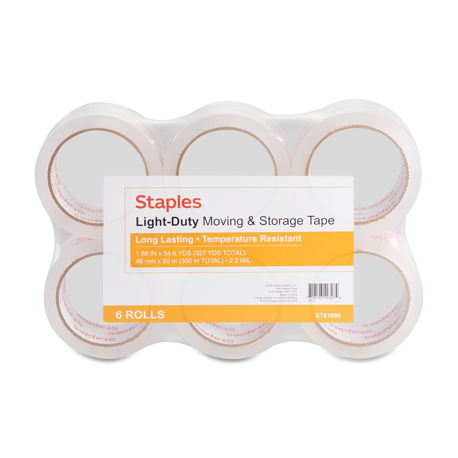 Staples® Lightweight Moving & Storage Packing Tape, 1.88 x 54.6 yds., Clear, 6/Pack (ST61006/52207)