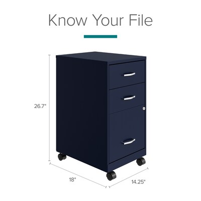 Space Solutions 18" 3-Drawer Mobile Letter Width Vertical File Cabinet, Navy (24430)
