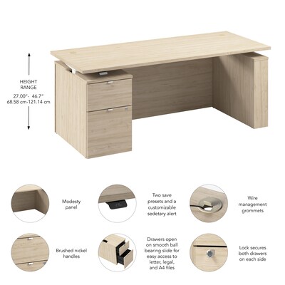 Bush Business Furniture Stratus 72"W Electric Adjustable Standing Desk with File Cabinet, Natural Elm (SUT008NE)