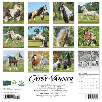 2026 Willow Creek Gypsy Vanner Horse 12 x 12 Monthly Wall Calendar (51429)