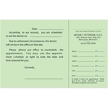 Custom Appointment Appointmentors, 3.5 x 5.5, 110# Green Index Stock, Perforated Business Card, Bl