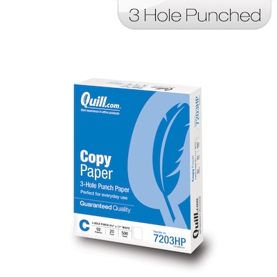 Quill Brand® 8.5" x 11" 3 Hole Punch Copy Paper, 20 lbs., 92 Brightness, 500 Sheets/Ream (7203HP)