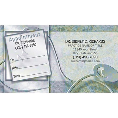 Medical Arts Press® Dual-Imprint Peel-Off Sticker Appointment Cards; Professional Stethoscope