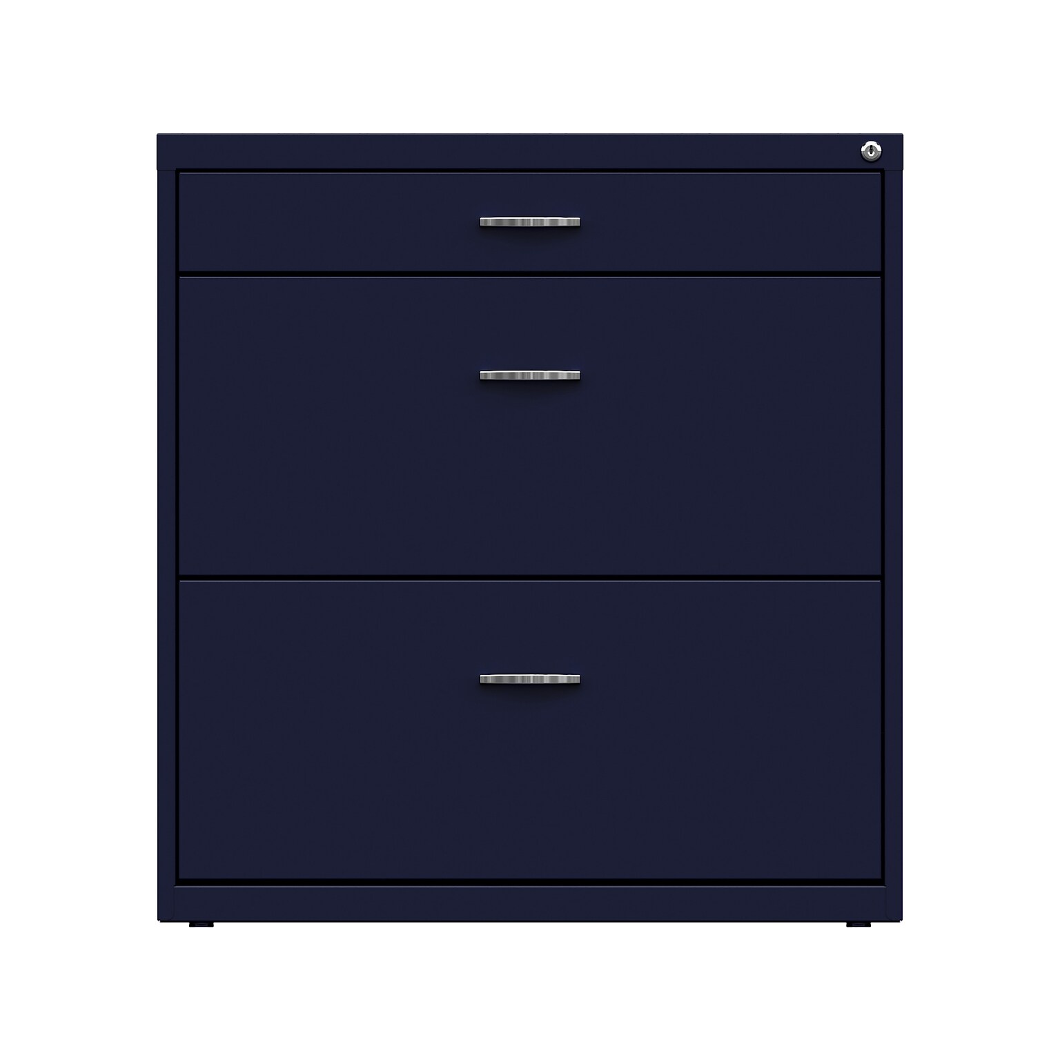 Space Solutions 3-Drawer Lateral File Cabinet, Letter/Legal Size, Lockable, 31.88H x 30W x 17.63D, Navy (25073)