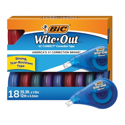 BIC Wite-Out EZ Correct Correction Tape, White, 18/Pack (WOTAP18-WHI)