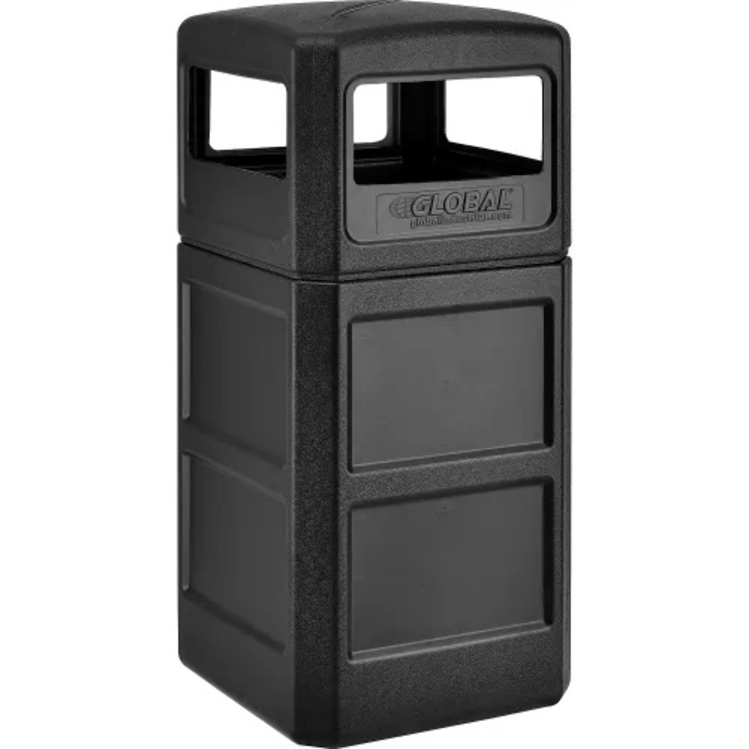 Global Industrial Square Plastic Waste Receptacle w/ Dome Lid, 42 Gallon, Black (641414BK)