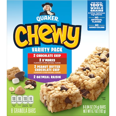 Quaker Chewy Granola Bar Variety Pack, 6.7 oz., 8 Bars/Box (QUA31188)