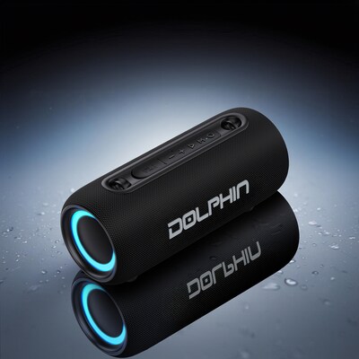 Dolphin Audio Wireless Bluetooth Portable Speaker with RGB Lights & Shoulder Strap, Water Resistant, Black (LX-30)