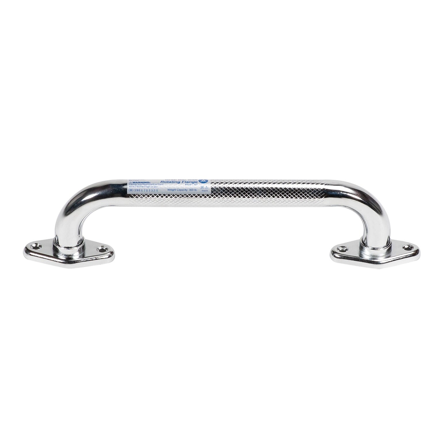 Dynarex Rotating Flange Knurled Grab Bar, 12, Chrome (10311)