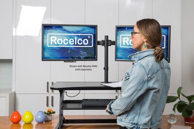 Rocelco 37.5" Height Adjustable Standing Desk Converter with Anti Fatigue Mat, Sit Stand Up Riser, Black (R DADRB-MAFM)