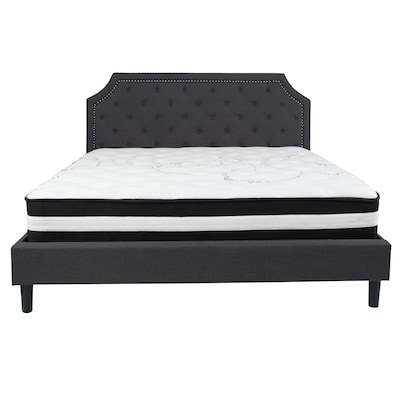 Flash Furniture Brighton Tufted Upholstered Platform Bed in Dark Gray Fabric with Pocket Spring Mattress, King (SLBM16)