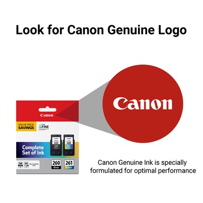 Canon PG-260/CL-261 Black/Tri-Color Standard Yield Ink Cartridge, 2/Pack (3725C006)