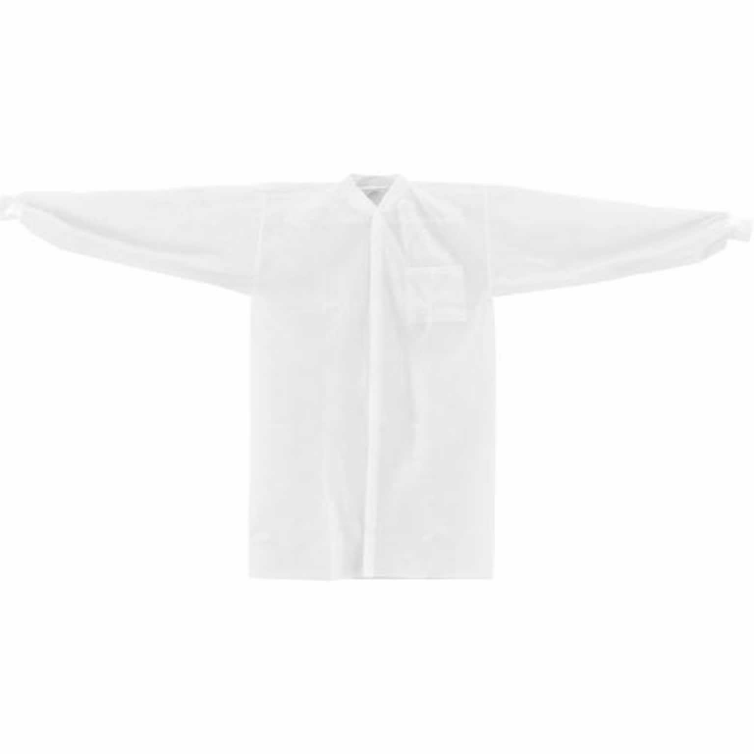 Global Industrial Disposable Polypropylene Lab Coat Knit Wrist Collar Snap Closure LRG 25/Case (708309L)