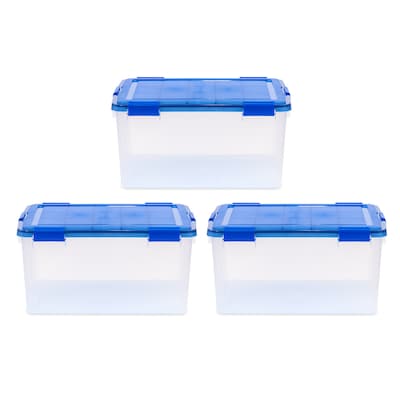 Iris 62.8 Quart Element Resistant Ultimate Clear Plastic Latching Storage Bin, Clear, 3/Pack (500141)