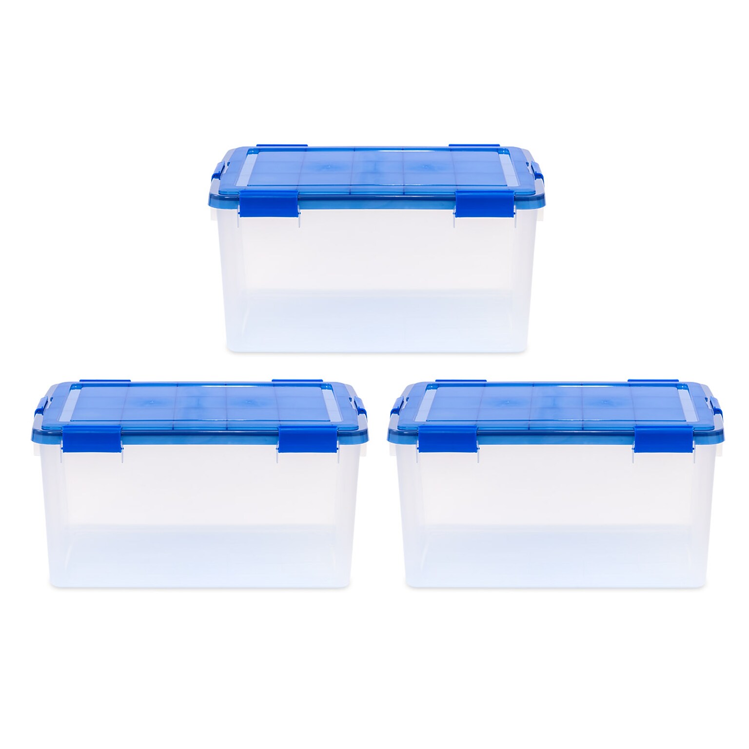 Iris 62.8 Quart Element Resistant Ultimate Clear Plastic Latching Storage Bin, Clear, 3/Pack (500141)