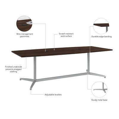 Bush Business Furniture 96W x 42D Boat Shaped Conference Table with Metal Base, Black Walnut (99TBM96BWSVK)